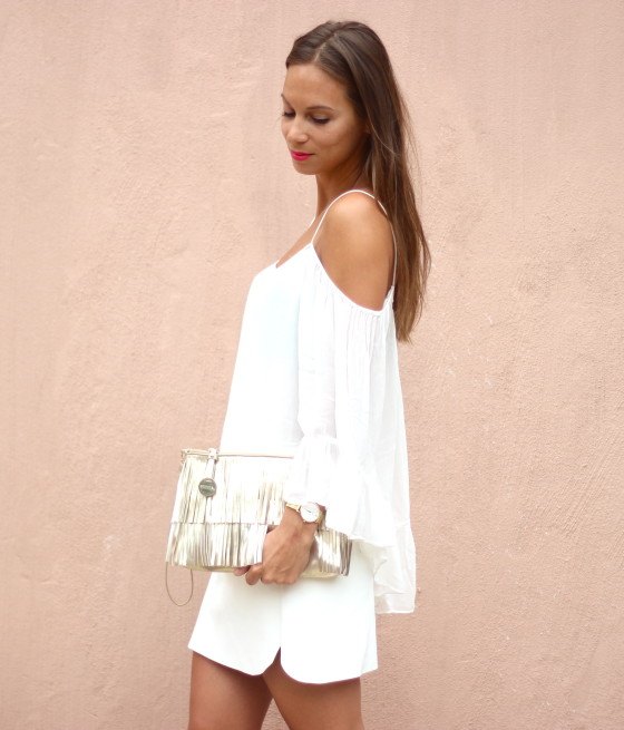 Witte outfit met metalic clutch4